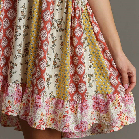 Mixed Print Flutter Dress - Blush