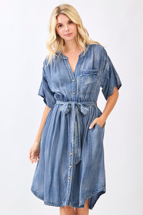 Chambray Midi Dress - Denim