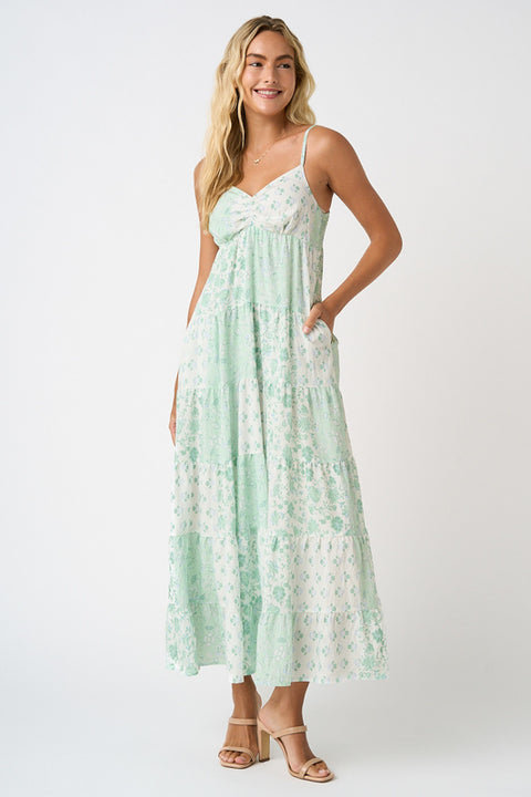 Floral Patchwork Dress - Sage