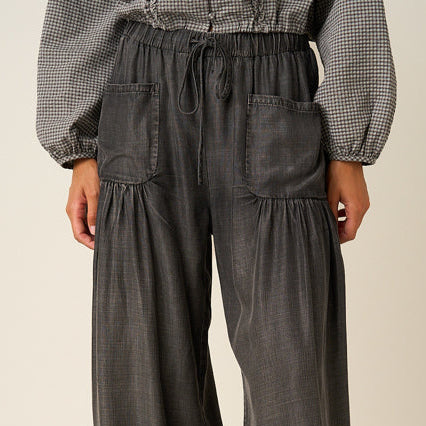 Chambray Patch Pocket Pant - Black