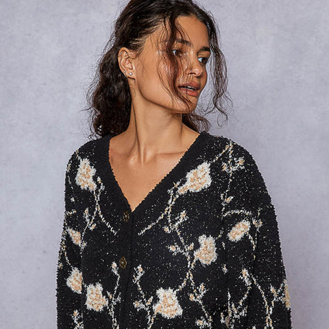 Allie Floral Cardigan - Black