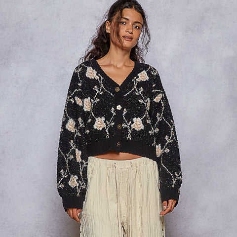 Allie Floral Cardigan - Black