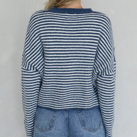 Piper Striped Cardigan - Denim