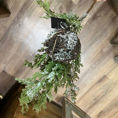 Frosted Cedar with Bird Nest Spray