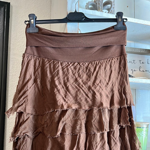 Silk Ruffle Skirt - Chocolate