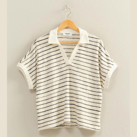 Striped Dolman Top - Black