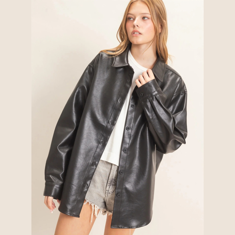 Faux Leather Top - Black