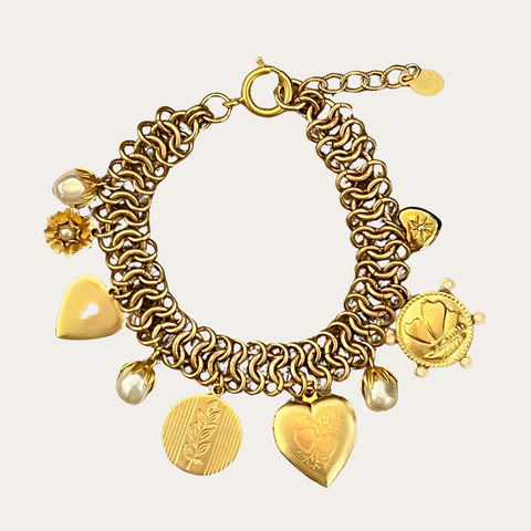 Heart Pearl Charm Bracelet