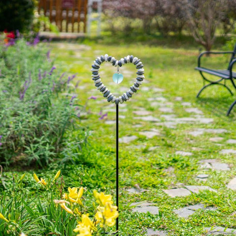 Stone/Glass Heart Garden Stake