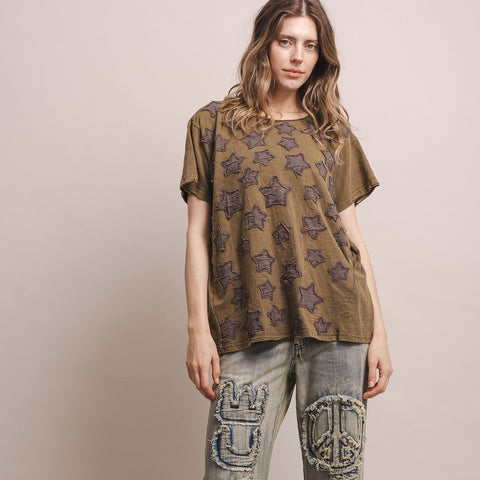 Star Patch Top - Olive