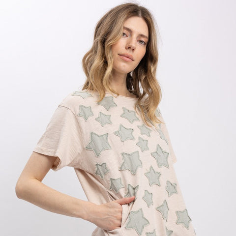 Star Patch Top - Sand