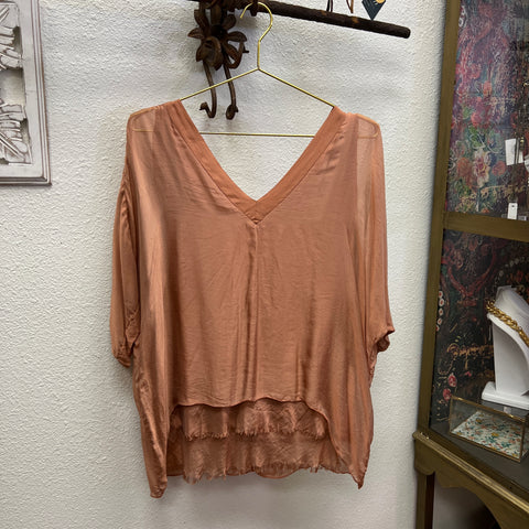 Silk V-Neck Ruffle Top