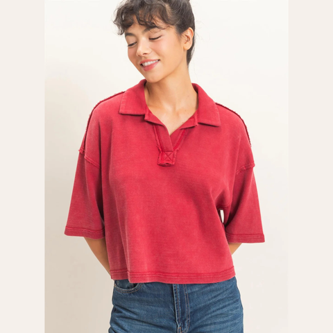 Collared Top - Dark Red