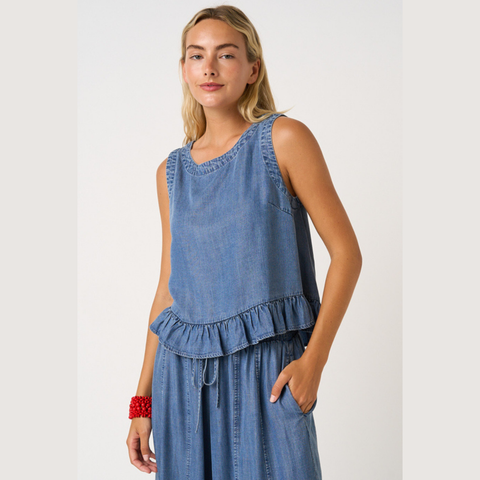 Ruffle Peplum Top - Denim