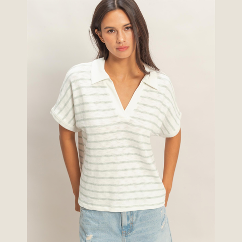 Striped Dolman Top - Sage Green