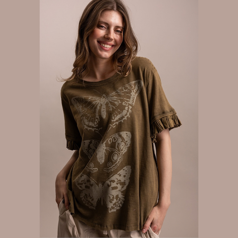 Ruffle Butterfly Tee - Olive