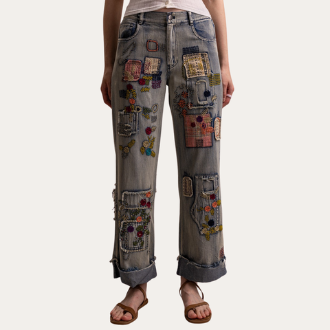 Embroidered Denim Pant
