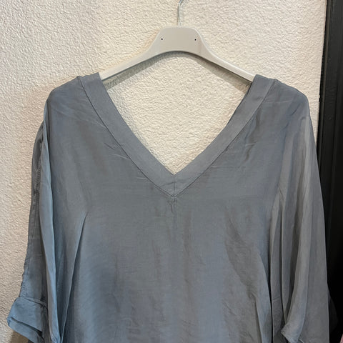 Silk V-Neck Ruffle Top