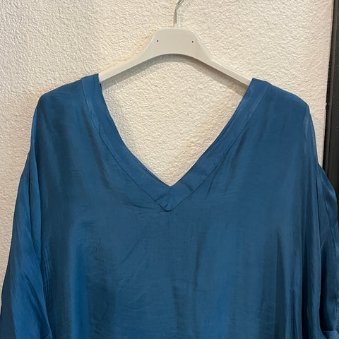 Silk V-Neck Ruffle Top