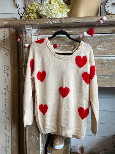 Hearted Pullover - White/Red