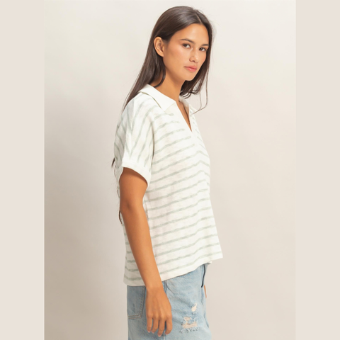 Striped Dolman Top - Sage Green