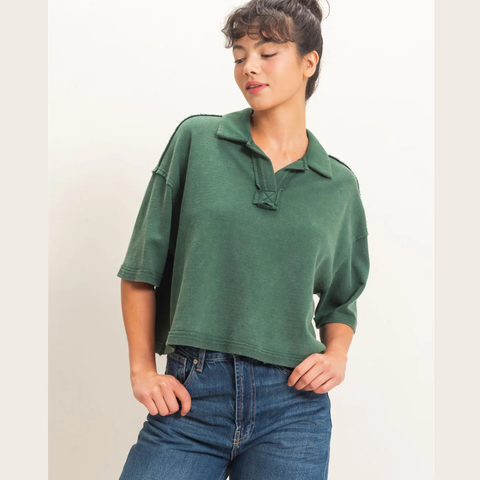 Collared Top - Dark Green
