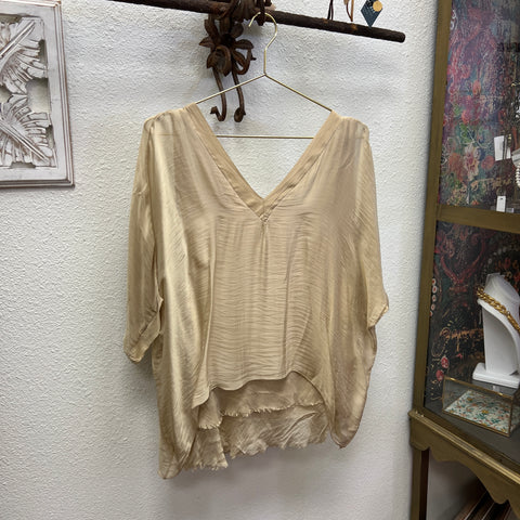 Silk V-Neck Ruffle Top