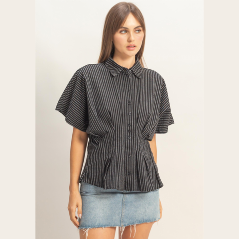 Pleated ButtonUp - Black