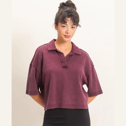 Collared Top - Dark Cherry