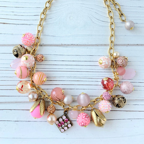 Pink Peony Charm Necklace