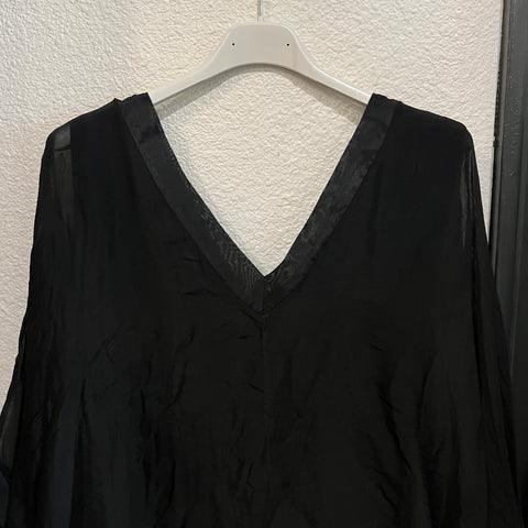 Silk V-Neck Ruffle Top