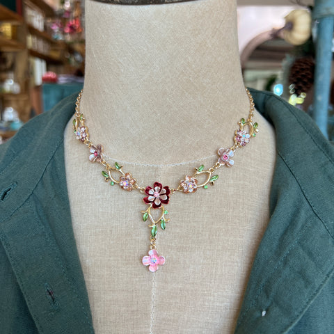 Pink/Gold Floral Necklace