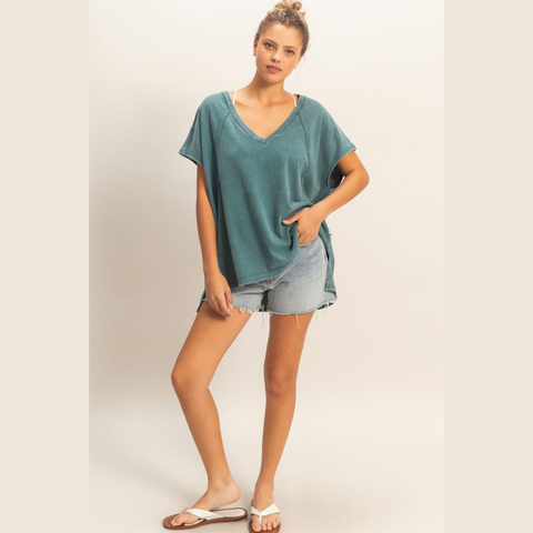 Oversized V-Neck Top - Dark Teal