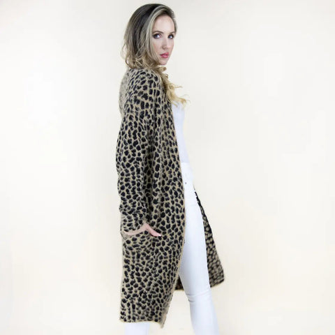 Long Cheetah Cardigan - Camel