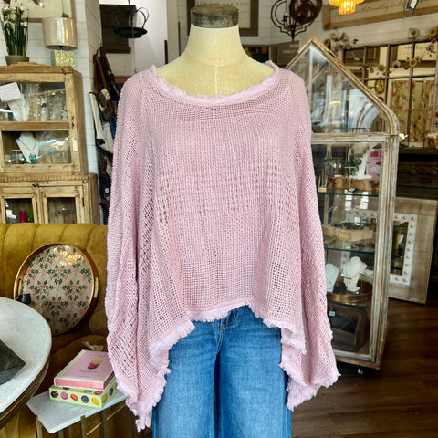 Fringe Neck Top - Pink