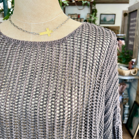 Solid Crochet Knit Top - Chocolate