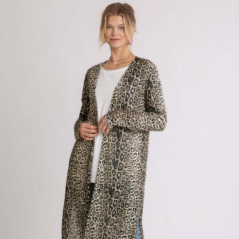 Animal Print Cardigan - Stone