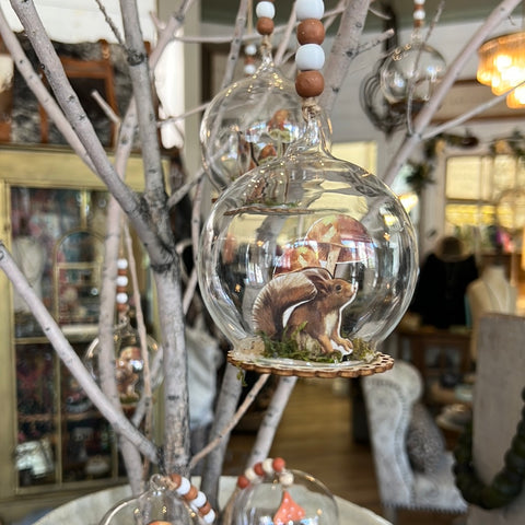 Glass & Plywood Mushroom Ornament - Squirrel