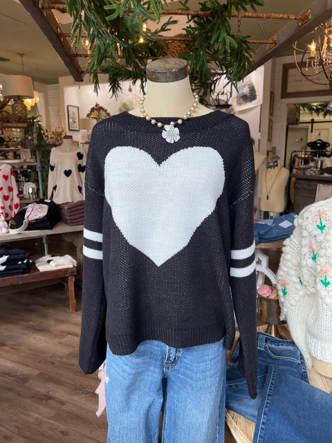 Heart Knit Sweater - Black