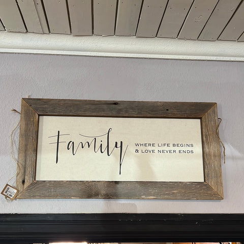 Family Where Life Begins Canvas Sign