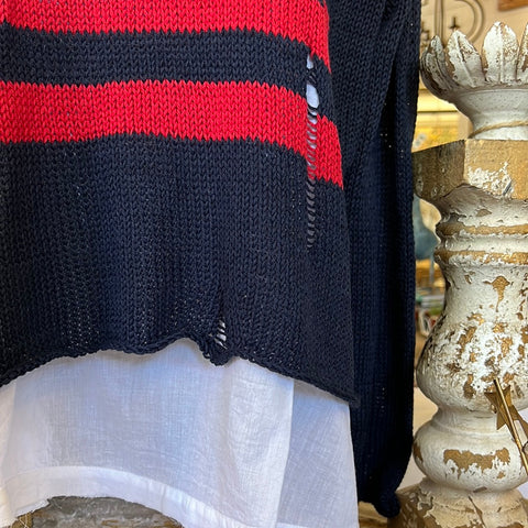 Flag Distressed Knit Sweater Cotton - Darkest Indigo