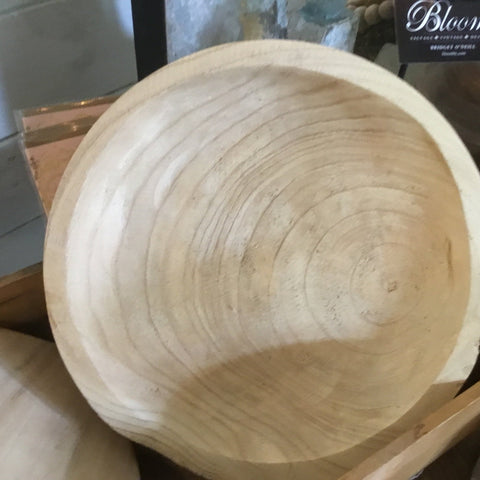 Hand Carved Round Wood Bowl Large