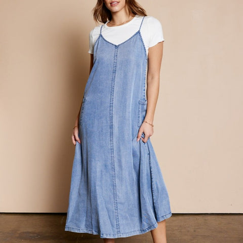 Pocket Overall Dress - Denim