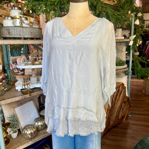 Silk V-Neck Ruffle Top