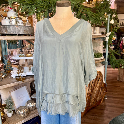 Silk V-Neck Ruffle Top
