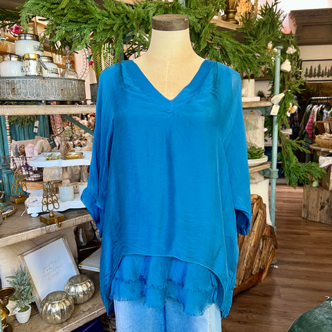 Silk V-Neck Ruffle Top