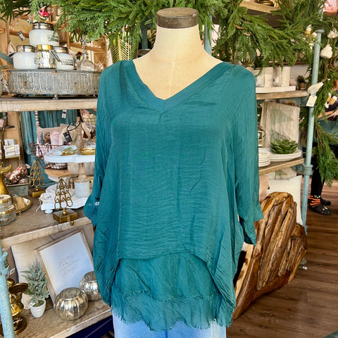 Silk V-Neck Ruffle Top