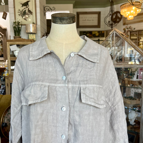 Linen Sequin Top - Taupe