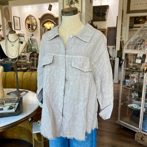 Linen Sequin Top - Taupe