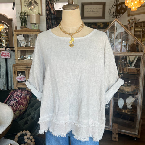 Frayed Gauze Top - Oatmeal